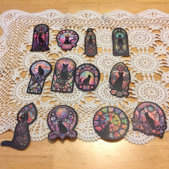 Black Cats Accessories - Black Cats, Stained Glass for locker, scrapbook, crafts, Halloween